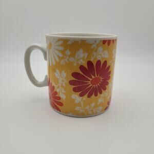 Vintage Yellow Red & White Floral Small Ceramic Mug Retro Cottage Kitchen Decor